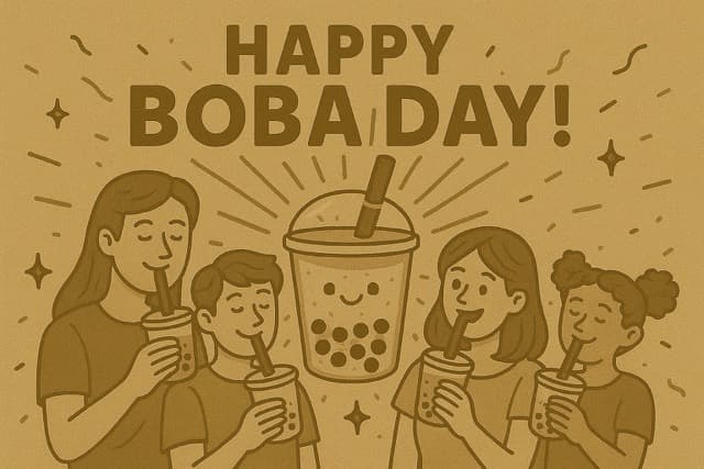 People celebrating Boba Day with bubble tea